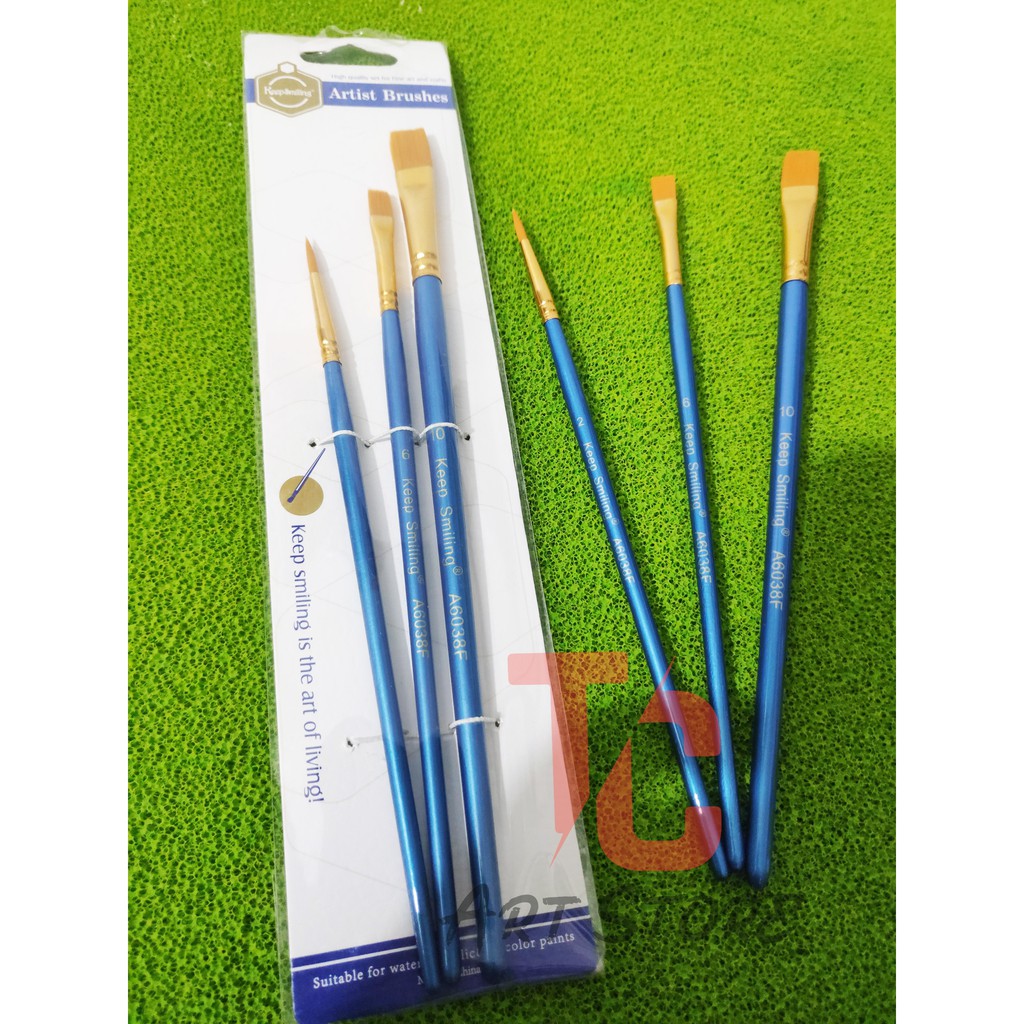 Bộ 3 Cây cọ Artist Brush - 2 Đầu vuông +1 nhọn (Keep Smilling A6038F)