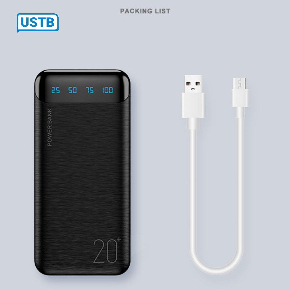 Sạc Dự Phòng 20000mAh Cổng USB Kép Thiết Kế Nhỏ Gọn Tiện Lợi Cho Xiaomi Samsung iPhone Với Cáp Dữ Liệu