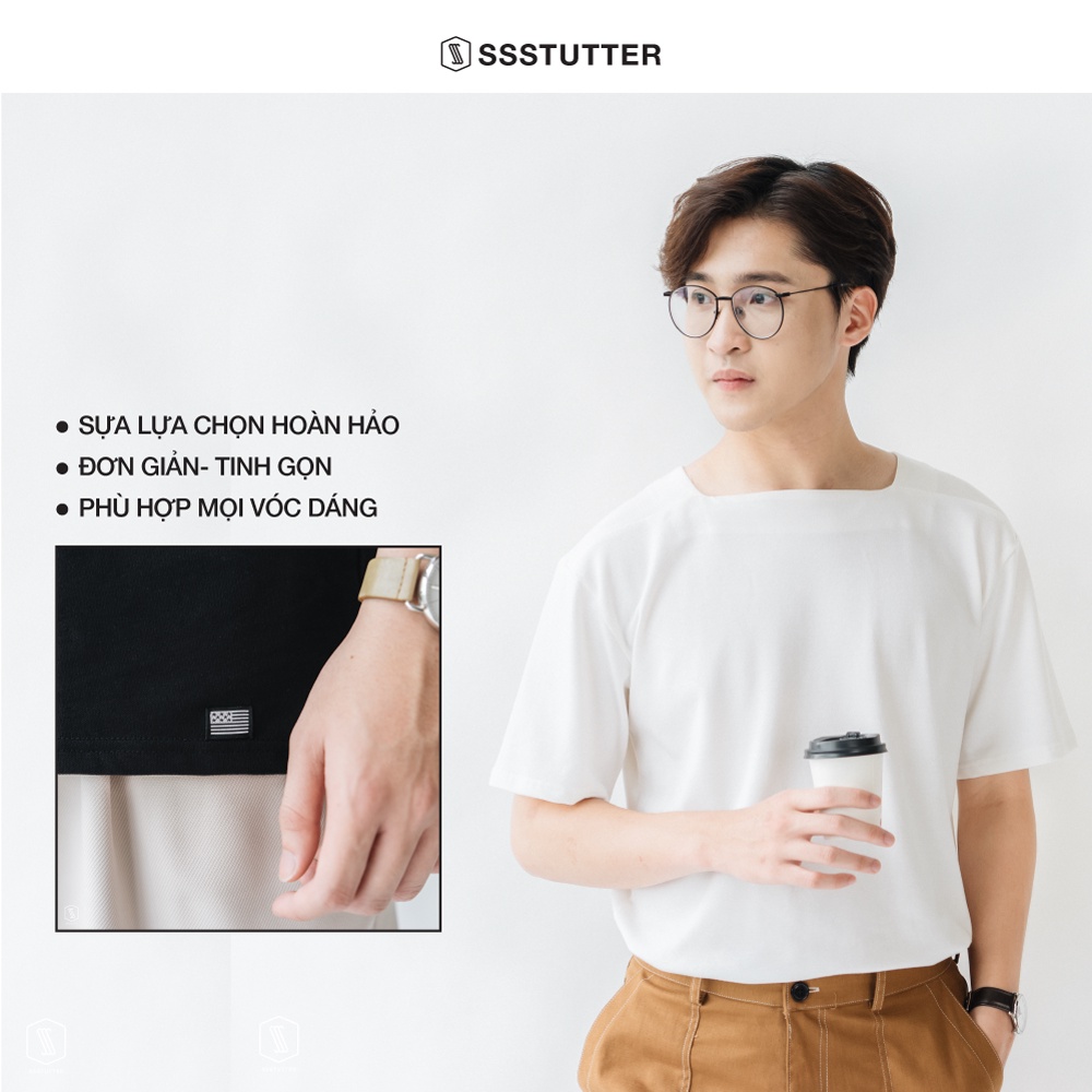 Áo phông Nam ngắn tay cổ vuông SSStutter vải Cotton thấm hút mồ hôi co dãn 4 chiều thoải mái 4 màu Square Tee | BigBuy360 - bigbuy360.vn