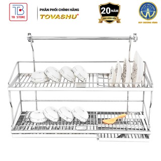 Kệ sóng chén treo tường 2 tầng có khay hứng nước UT2 Tovashu inox 304, giá để chén đũa cao cấp, kệ úp chén bát - BẢO HÀN