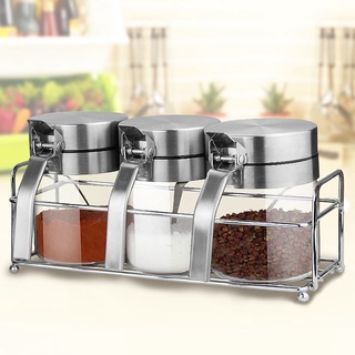 ∈⊙☁Bộ hộp đựng gia vị kết hợp gia vị thủy tinh lọ đựng gia vị Vỏ inox 304