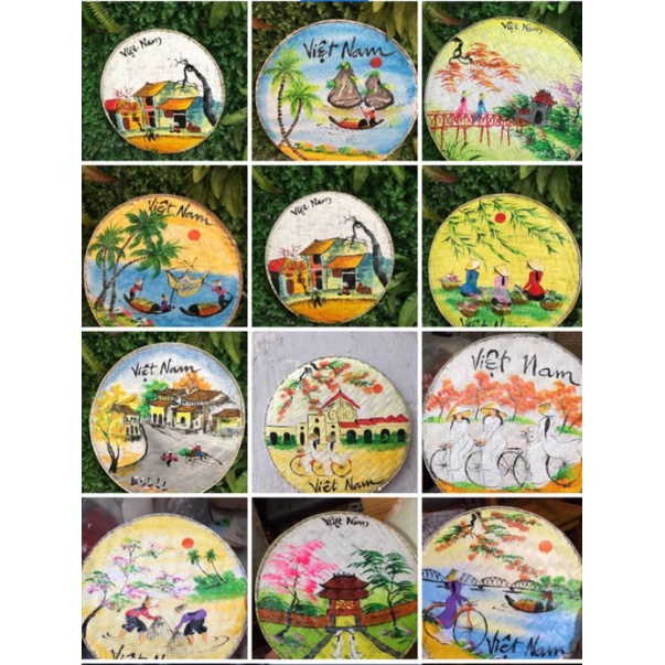 Tre tự nhiên- Set 10 tranh mẹt tre vẽ phong cảnh hoặc vẽ đông hồ -Mây tre đan việt