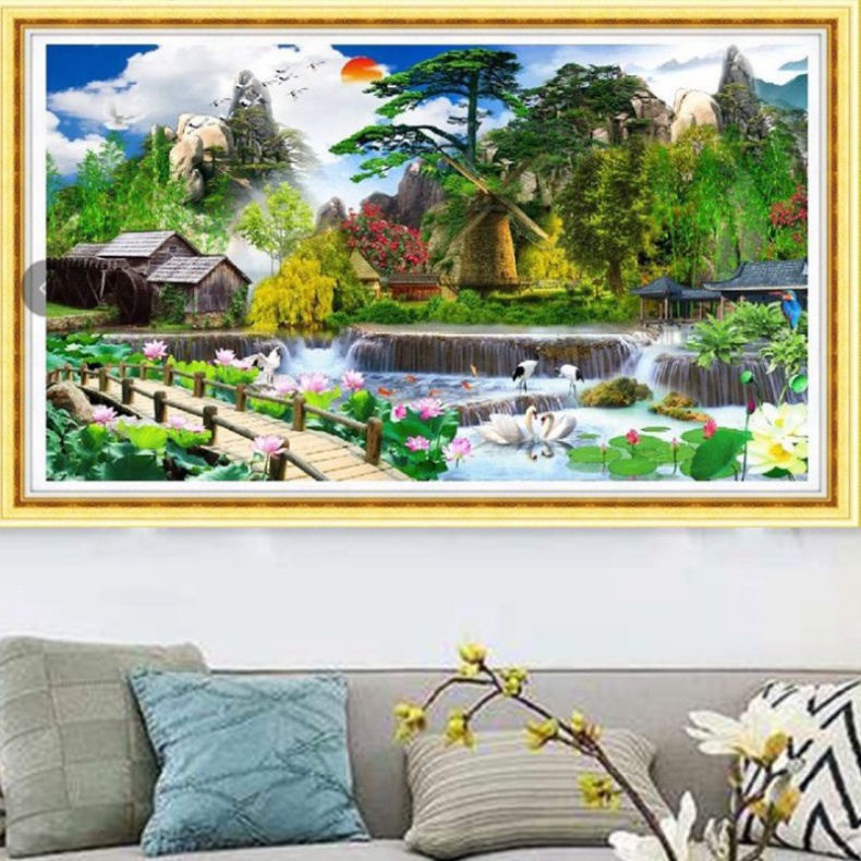 Tranh thêu kín Phong Cảnh Cối xay gió MN0158