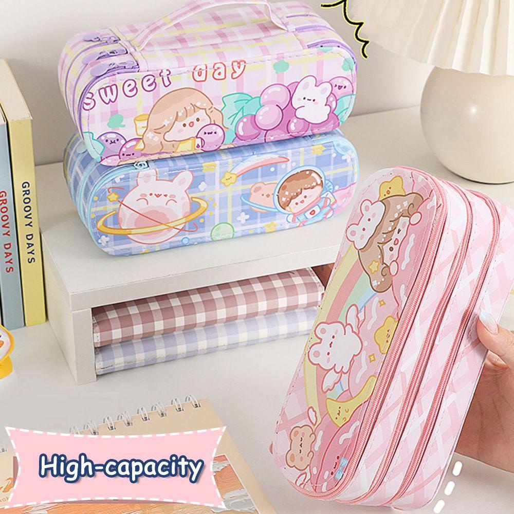 Layor1 Túi Đựng Bút Canvas Sức Chứa Lớn Họa Tiết Biến Hình Dễ Thương Cho Học Sinh