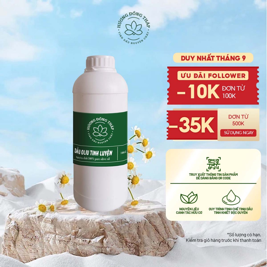 Dầu Olive 100% Organic - Tinh Dầu Nguyên Chất 1000mL - Nhập Khẩu Pháp – Hương Đồng Tháp