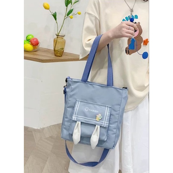 Túi vải tai thỏ có khóa kéo và lớp lót, vải siêu nhẹ, may kỹ, có dây đeo chéo, mã 610