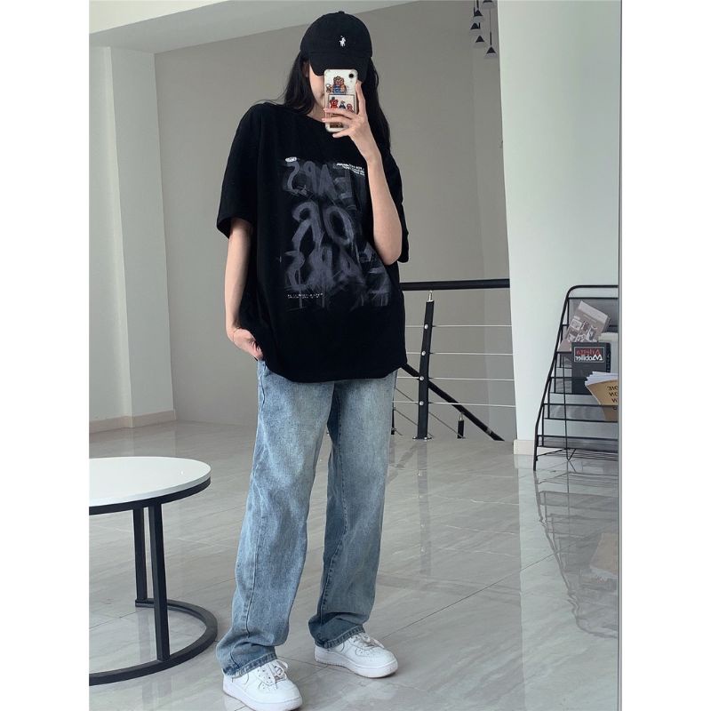 Áo thun chữ khói, AN MINH, chất cotton giãn 4 chiều dầy đẹp mịn mát, form thụng tay lỡ, nam nữ mặc được dưới 65kg