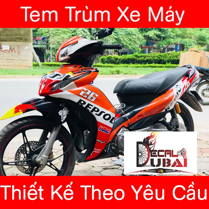 Tem Trùm Xe Jupiter Fi Repsol Cam Trắng Thể Thao