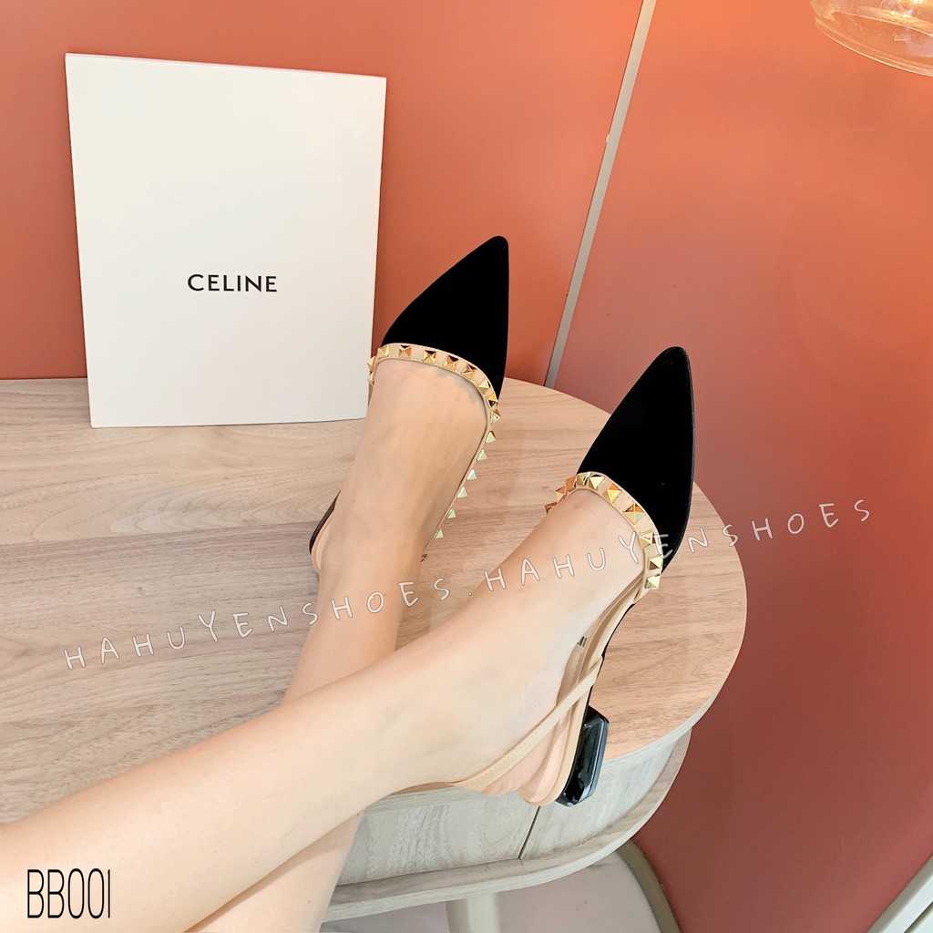 Bệt nữ HHS nhung đinh tán khoét eo 1 phân Hà Huyền Shoes - BB001