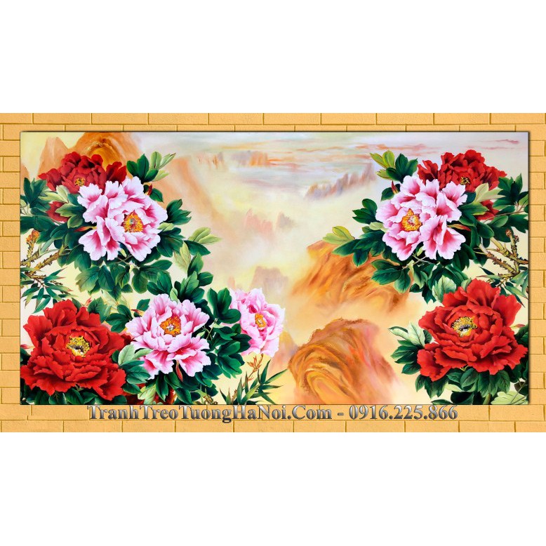 Tranh đính đá 5D , Tranh Hoa mẫu đơn đính đá toàn bộ