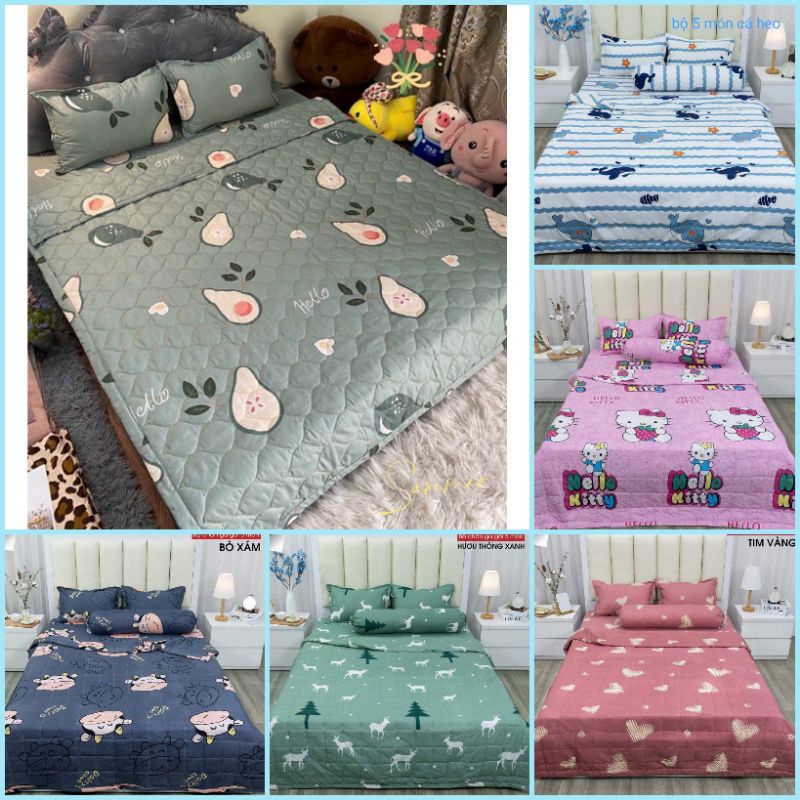 (rẻ vô địch) Bộ ga gối 5 món chăn thu hè ga chun vỏ gối đầu cotton poly khách hàng được chọn mẫu thoải mái khi đến shop