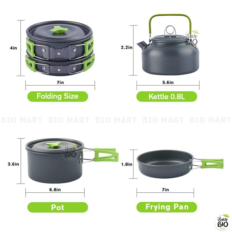 Bộ Nồi Dã Ngoại Nấu Ăn Ngoài Trời - Bộ Nồi Nấu Ăn Cắm Trại Du Lịch Nhỏ Gọn Dành Cho 2-3 Người - BIO204