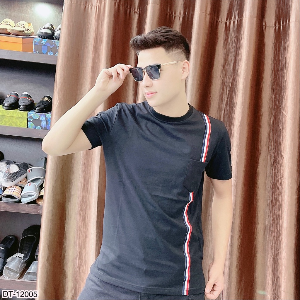 Áo Phông Nam . Áo Thun Thome Browne Cổ Tròn Phối Sọc Dọc Vải Cotton Thấm Hút Mồ Hôi DT Fashion MenWear