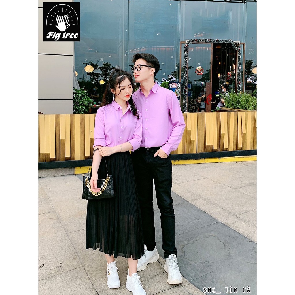 Set gia đình FIGTREE màu tím cà (TAY NGẮN) thủy chung kèm hình ảnh cận cảnh