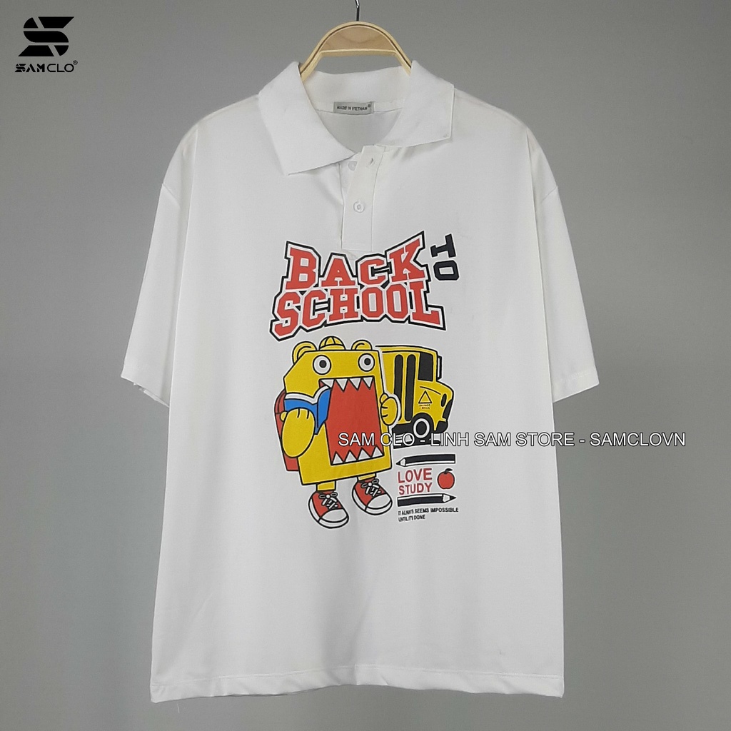 Áo thun Polo nữ tay lỡ form rộng SAM CLO phông freesize unisex mặc đi học, nhóm, lớp in chữ BACK SCHOOL