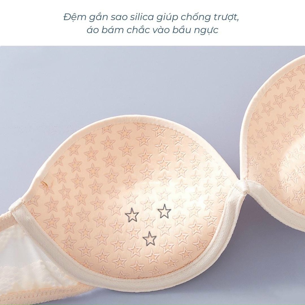 Áo lót nữ Embra trơn phối lưng ren có gọng đệm mỏng hình sao nâng ngực tự nhiên EBALCG30