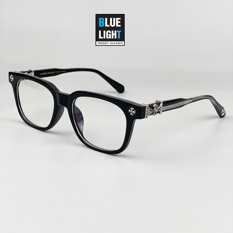 Kính Giả Cận Chống Ánh Sáng Xanh, Gọng Kính Cận Nam Nữ Mắt Vuông Họa Tiết Chrome Heart Không Độ - BLUE LIGHT SHOP