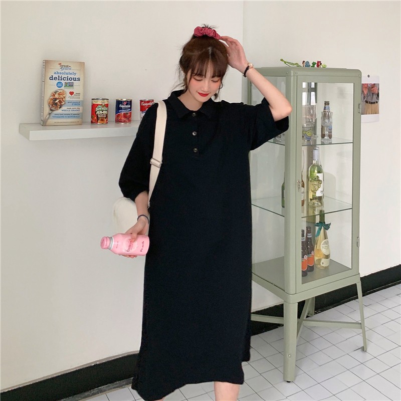 Đầm cổ polo dáng rộng dài phong cách mùa hè Hàn Quốc có 2 màu tùy chọn | BigBuy360 - bigbuy360.vn