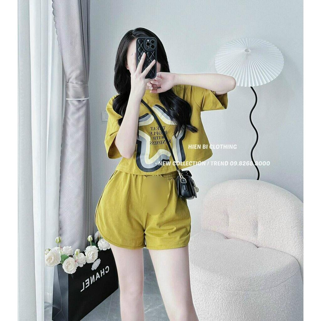 Set đồ nữ bộ quần áo cộc chất cotton đẹp, mềm mịn cổ tròn dáng áo ngắn croptop in hình thời trang mẫu mới hè 2023