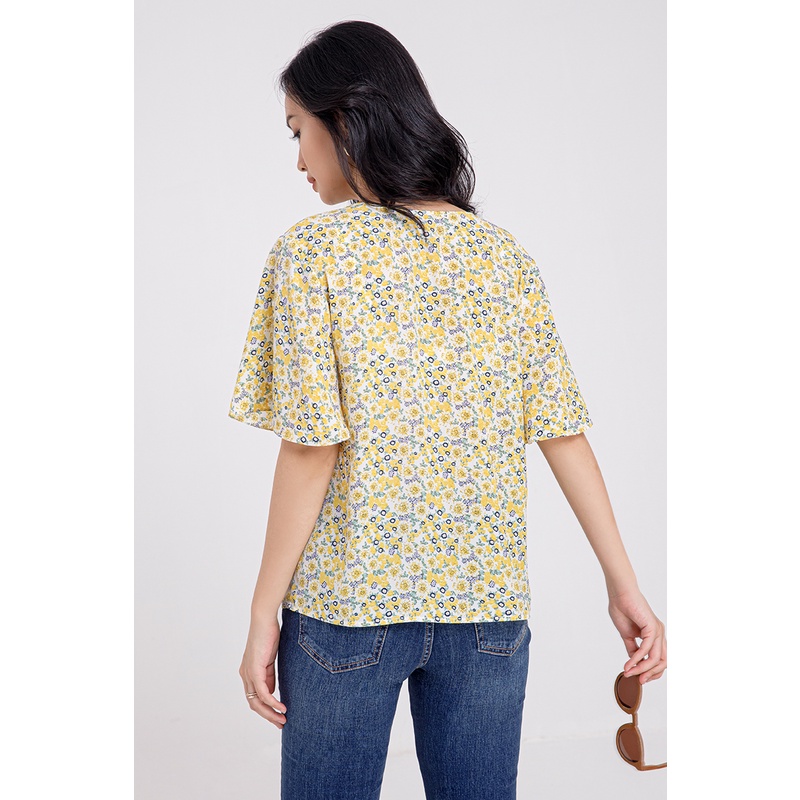 Áo kiểu nữ cổ vuông xẻ V họa tiết hoa , trang nhã, hiện đại Freelancer - FWBL21SS07L