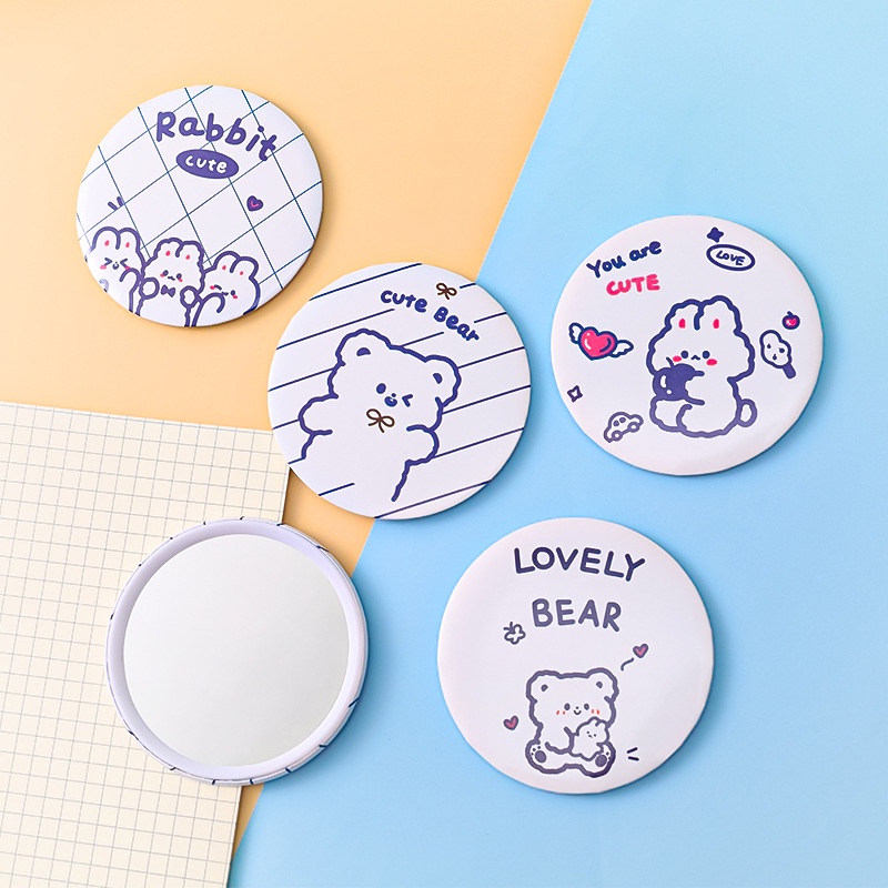 1 Gương Trang Điểm Hình Tròn Nhỏ Họa Tiết Gấu Hoạt Hình Dễ Thương Mang Đi Tiện Dụng