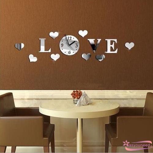 AydღNew DIY Clock Love Heart Mirror Reflection Acrylic Home Decoration Wall