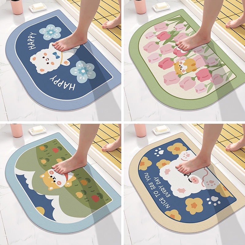 Thảm lót cửa chùi chân Chống Trượt Thấm Hút Tốt Nhanh Khô Họa Tiết Hoạt Hình Đáng Yêu