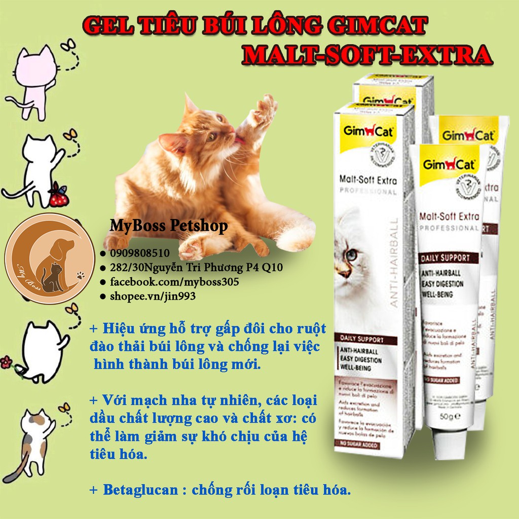 Gel dinh dưỡng Gimcat Malt-soft trị búi lông/ Vitamin 50g (Dòng cải tiến Extra Professional)