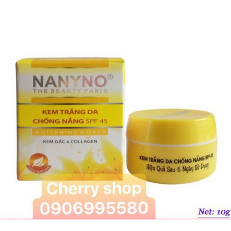 Kem trắng da chống nắng SPF-45 Nanyno chiết xuất Kem gấc và Collagen đủ giấy công bố