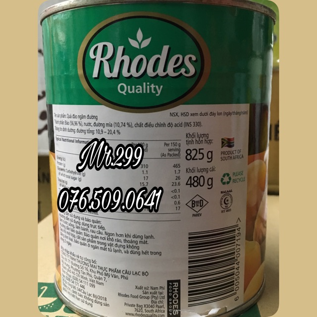 Đào ngâm Rhodes 825 gr miếng đào lớn và giòn