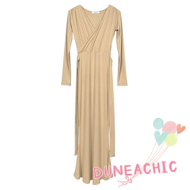 Đầm DUNEA tay dài cổ chữ V khoét sâu quyến rũ thời trang cho nữ