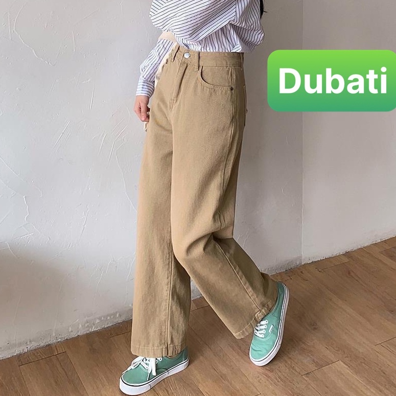 QUẦN JEANS CHẤT BÒ , KAKI ỐNG SUÔNG RỘNG NÂU SỮA CẠP CAO DÀI CHÂN SIÊU TÔN DÁNG PHONG CACH XINH XẮN DỄ THƯƠNG -DUBATI FA