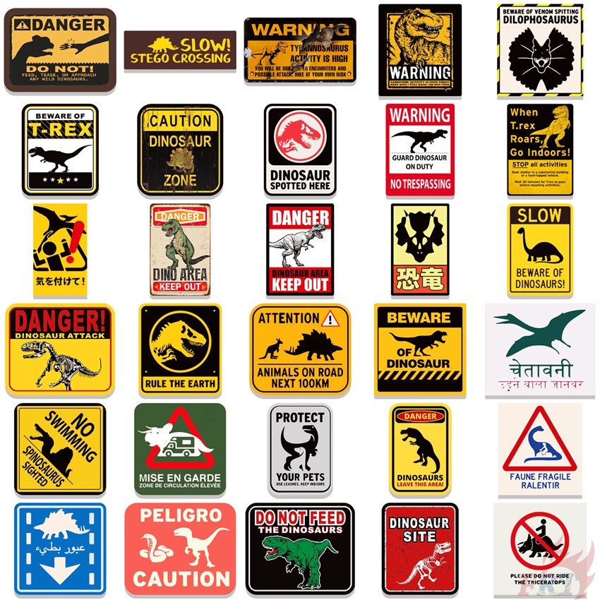 ❉ Biển Cảnh Báo Khủng Long Series 01 Dán ❉ Bộ 60 Sticker Chống Thấm Nước Họa Tiết Doodle Hợp Thời Trang