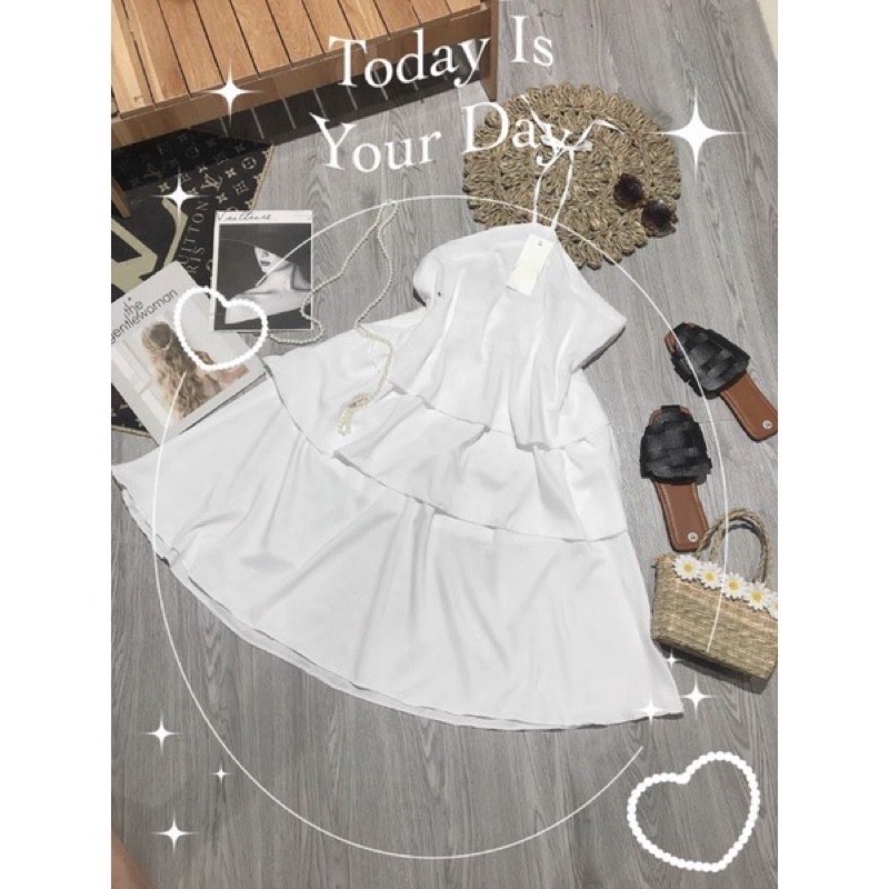 Đầm Cổ Yếm 3 Tầng Màu Trắng, Váy Baby Doll Trắng Bánh Bèo Ulzzang Chan House.