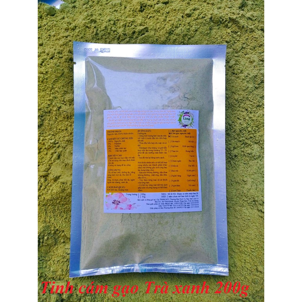 Tinh Cám gạo Trà xanh 500g nguyên chất thiên nhiên 100% có giấy ĐKKD và VSATTP Ling