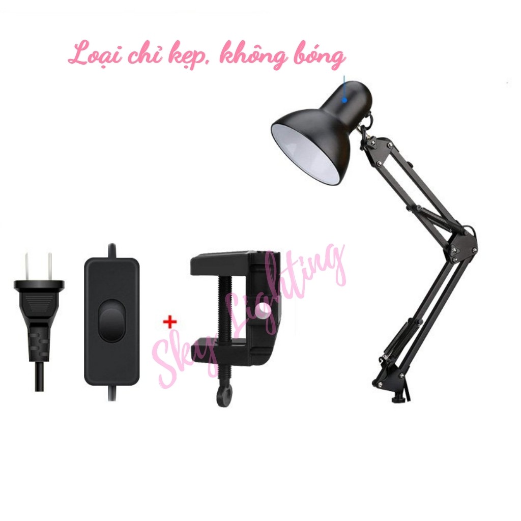 Đèn kẹp bàn pixar kèm đế tròn đa năng 2 trong1 tặng bóng led 9w ánh sáng trắng hoặc vàng