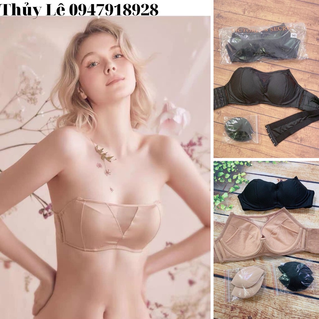 Áo lót không dây Pink mặc áo hở vai, đầm cup ngực, có gong, chống tụt