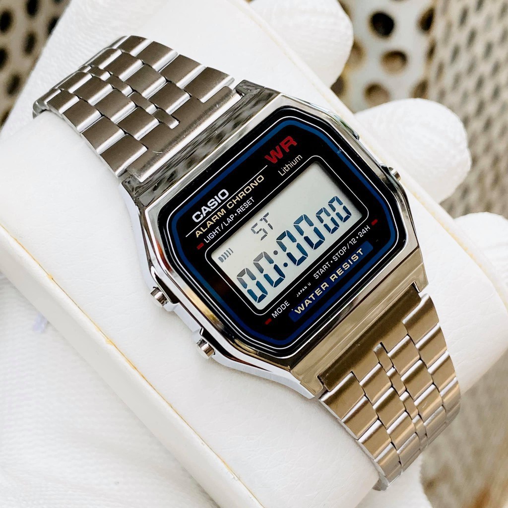 HÀNG NHẬP KHẨU -  Đồng hồ Nam Nữ Casio A159 Bạc đen Fullbox Tem Tag sang trọng, thanh lịch, trẻ trung - Lux.watch - Hàng