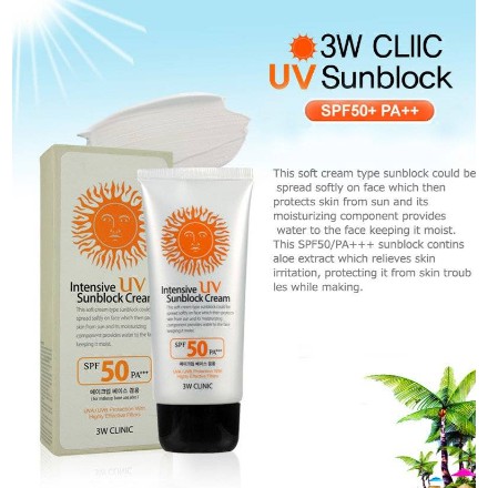 3W Clinic Intensive UV Sunblock Cream SPF50+ PA+++ 70ml [sunflower1968] // Sản xuất tại Hàn Quốc Kem chống nắng