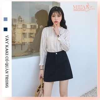 Chân váy Kaki chữ A ngắn ôm có túi quần lót trong cạp lưng cao Hàn Quốc - Màu Đen Trắng - Mặc đi học công sở tiệc biển