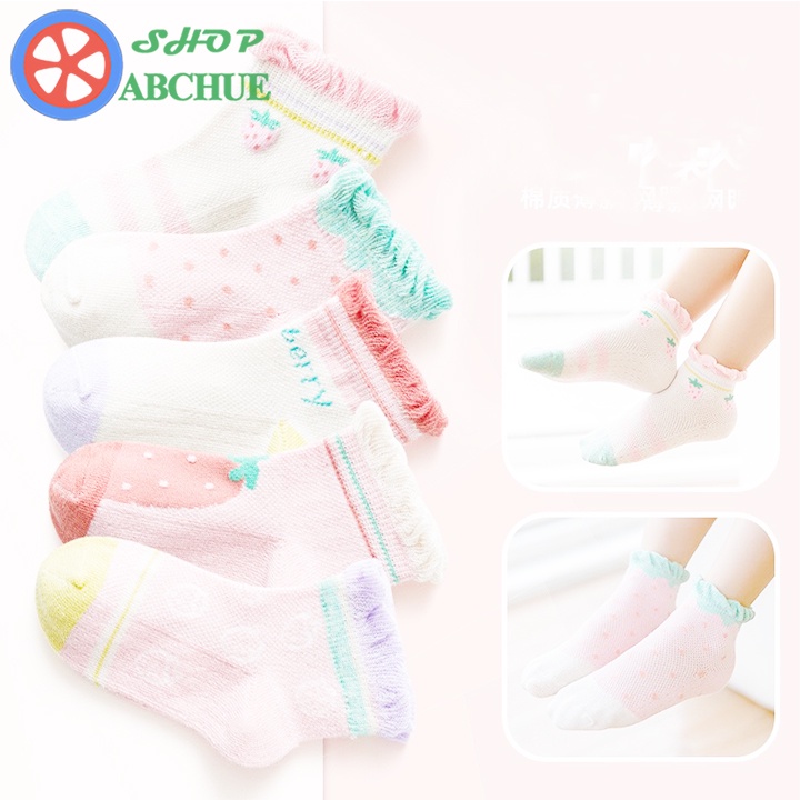 Tất Vớ Trẻ Em Minliu Hình Dâu Tây Cho Bé Từ 1 – 12 Tuổi Chất Cotton Set 5 Đôi