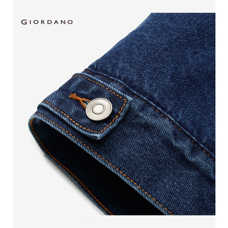 Áo khoác denim GIORDANO 13072885 cổ bẻ vải lông cừu Berber cho nam