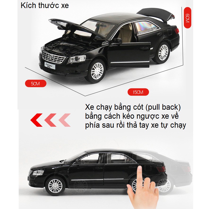 Đồ chơi trẻ em xe ô tô mô hình Camry 2.4 bằng sắt chạy cót có âm thanh và đèn tỉ lệ 1:32