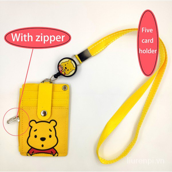 Ví Đựng Thẻ 5 Ngăn In Hình Gấu Pooh Dễ Thương Winnie the Pooh Corgi dog 5 Card Slots Student Card Holder With Cute Lanyard Card Holder Soft zipper Coin Pocket Coin Purse Birthday present Holiday gifts