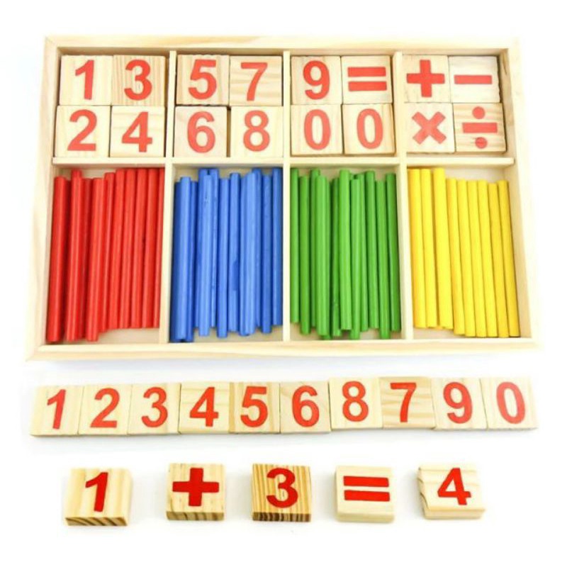 Đồ Chơi giáo dục que tính học toán bằng gỗ/ Bảng tính MathematSticIntelligence giúp bé học toán &amp; nhận biết sắc màu