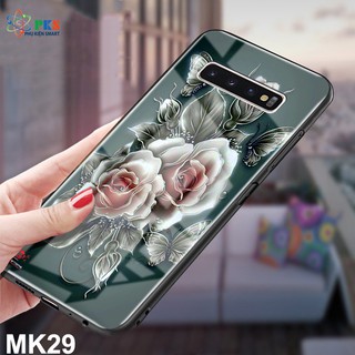 Ốp lưng Samsung Galaxy S10 Plus in 3D hoa mặt kính cường lực sáng bóng