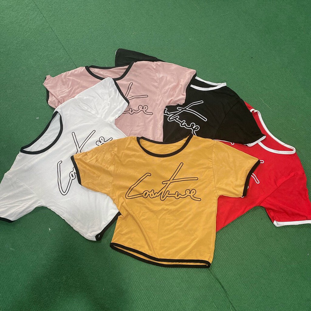 Áo croptop phối viền màu đen in chữ Coatrue siêu xinh