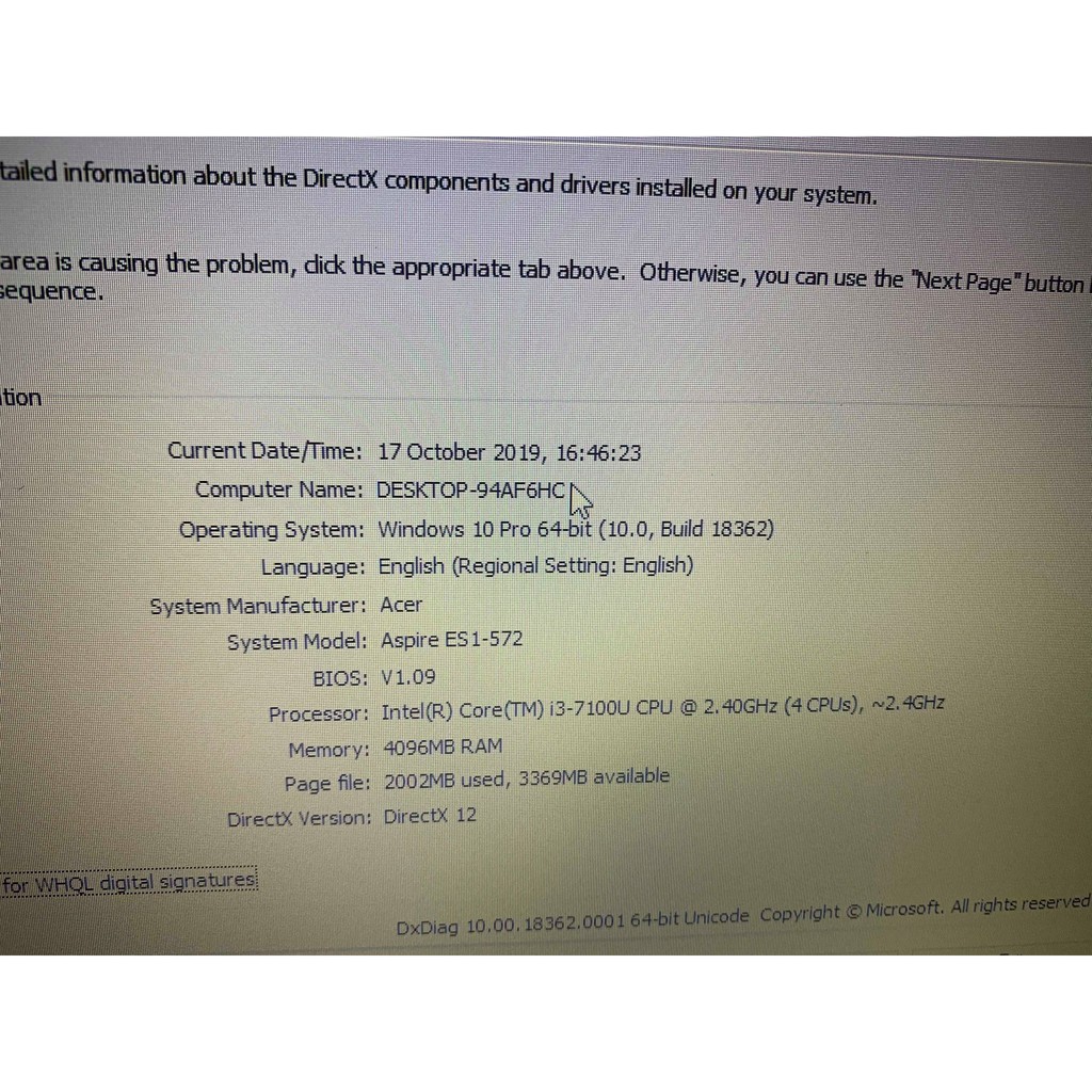 Máy tính xách tay Acer ES1-572 Core i3 7100U/ RAM 4GB/ HDD 500GB/ 15.6″ HD