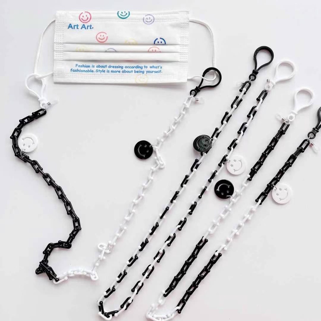 Dây Đeo Mắt Kính Bằng Acrylic Hình Mặt Cười Màu Trắng Đen Phong Cách Sáng Tạo