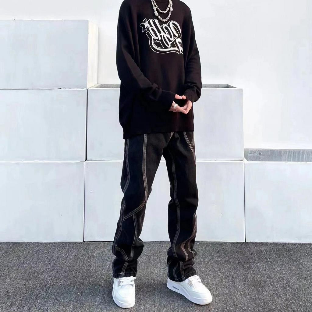 Quần Jean Nam Nữ Stun Clothing Đen Sọc Trắng Ống Đứng Cực Chất Thu Đông 2023